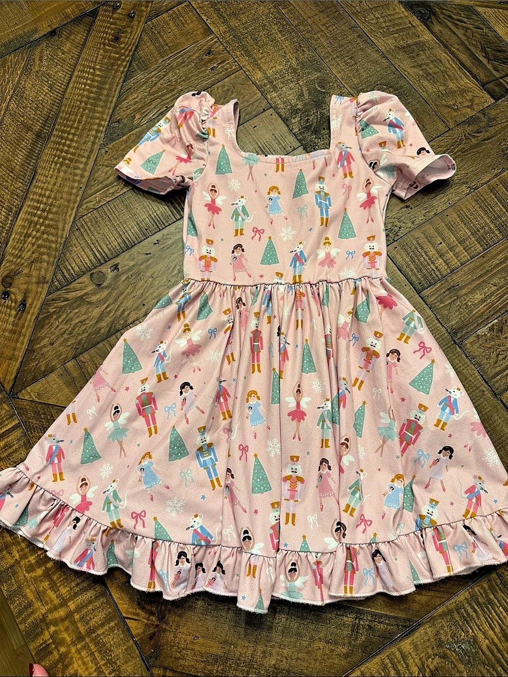 girlhood Girls' Pink Nutcracker Holiday Print Ruffle Dress Like New
